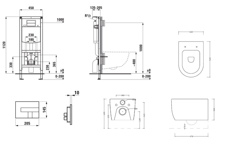 ARTCERAM MONET závěsné WC s montážním prvkem Laufen Ineo CW102, Rimless splachování, SoftClose sedátko, chromové tlačítko