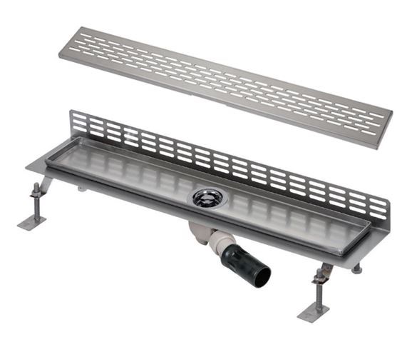 SANELA sprchový žlab 1150 mm, ke stěně, boční odtok DN 50, rošt E, matná nerez ocel