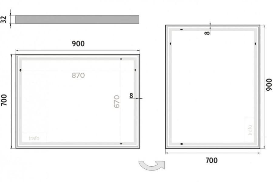NIMCO ZP 13000 zrcadlo 90x70 cm, reverzibilní, s osvětlením